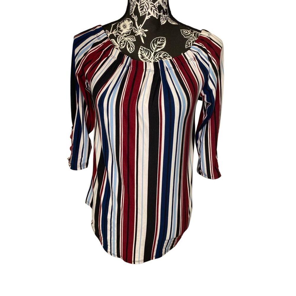 Striped Off Shoulder Criss Cross Sleeve Top Boho Stretch Casual Summer Blouse